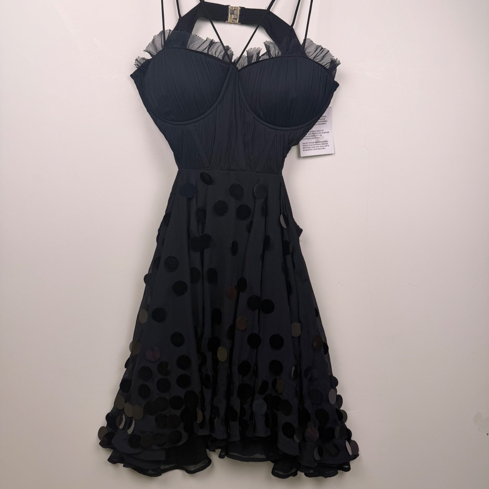 ASOS DESIGN Black Corset Mini Dress Oversized Sequin Polka Dot Strappy 8 NEW